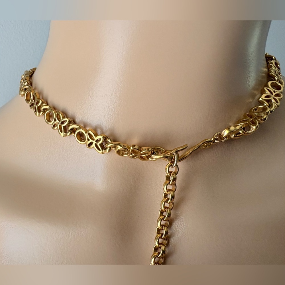 NAPIER Vintage Signed Rare Gorgeous Floral Clear Crystal Gold Necklace. - Picture 5 of 10